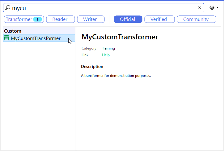 Adding a custom transformer with Quick Add